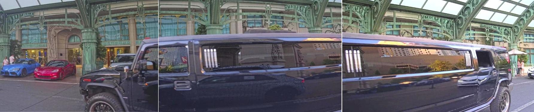 Shots from three Motional robotaxi cameras shows the full length of a black stretch limo